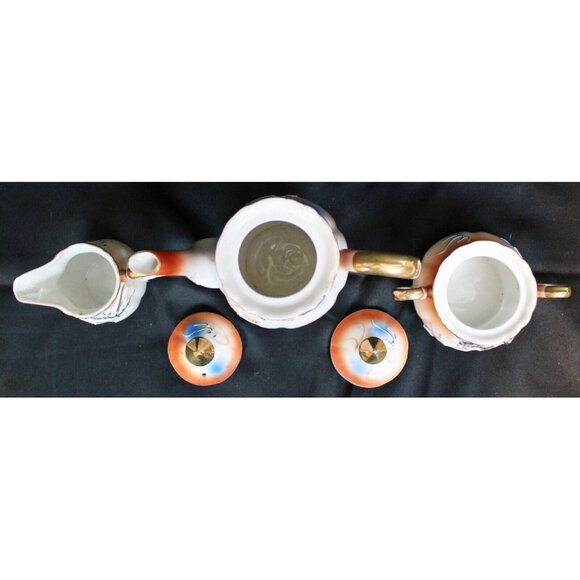 5 Pc Orange Moriage Dragonware Tea Set Teapot Sugar Bowl Creamer Pitcher Japan - Picture 9 of 11